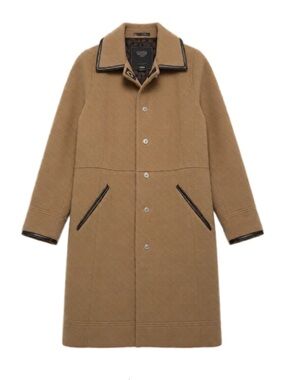 Coach Camel Wool and Mohair Coat with Brown Leather Trim